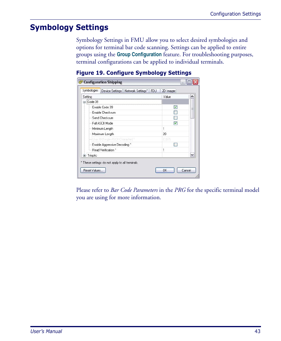Symbology settings | Datalogic Scanning PDA User Manual | Page 55 / 100