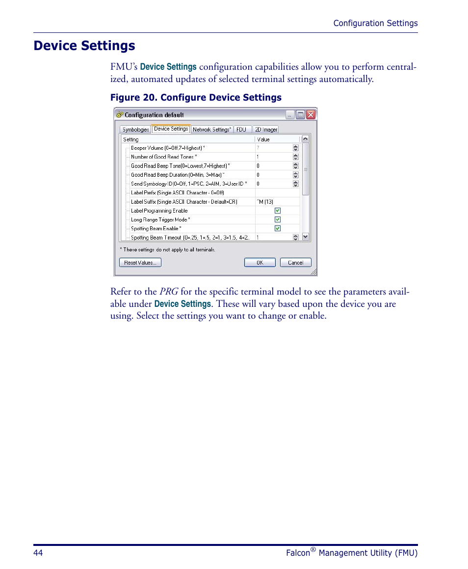 Device settings | Datalogic Scanning PDA User Manual | Page 56 / 100