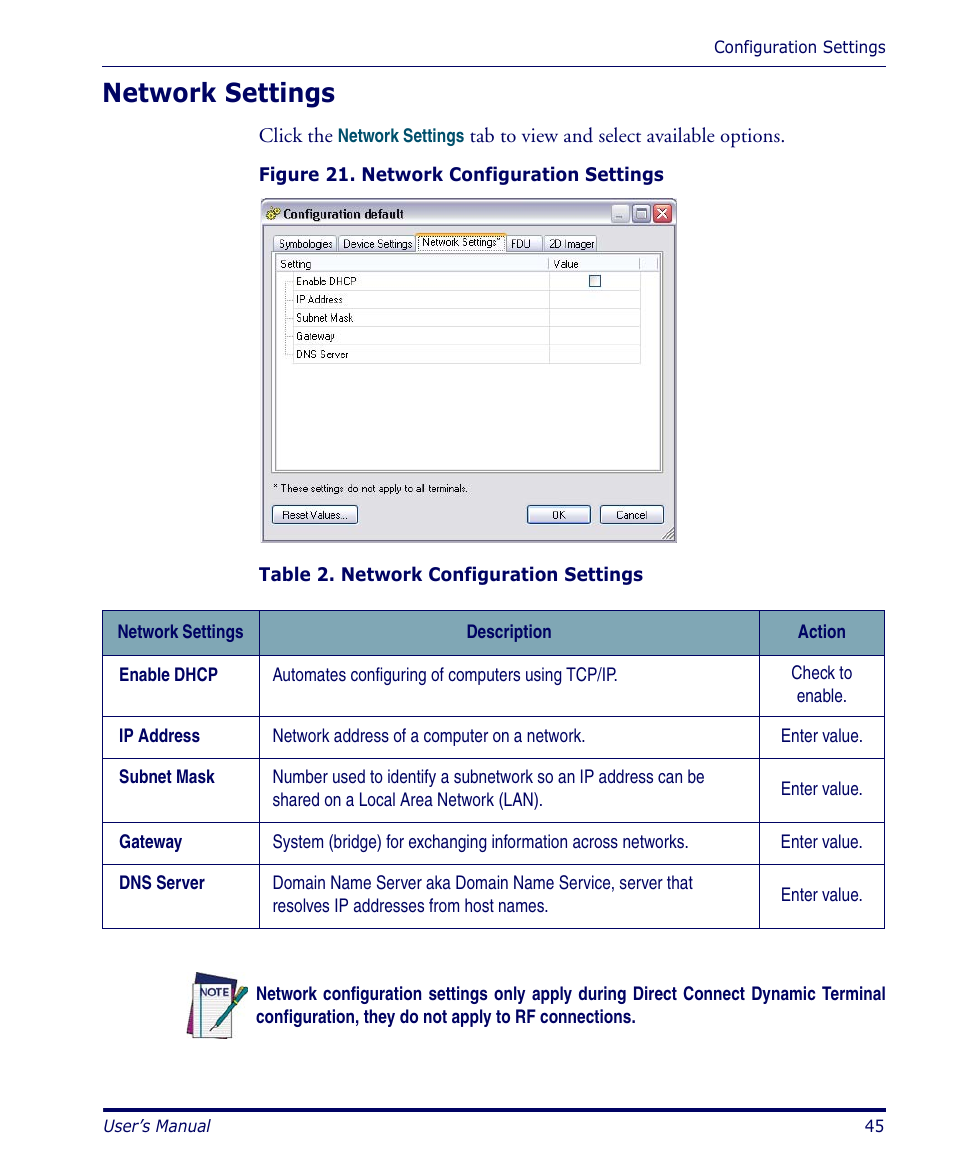 Network settings | Datalogic Scanning PDA User Manual | Page 57 / 100