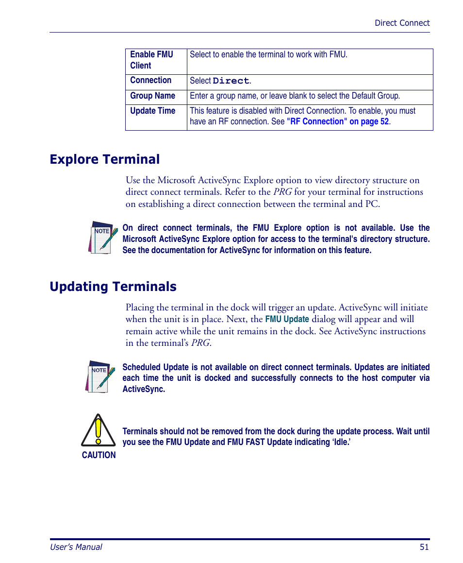 Explore terminal, Updating terminals, Explore terminal updating terminals | Datalogic Scanning PDA User Manual | Page 63 / 100