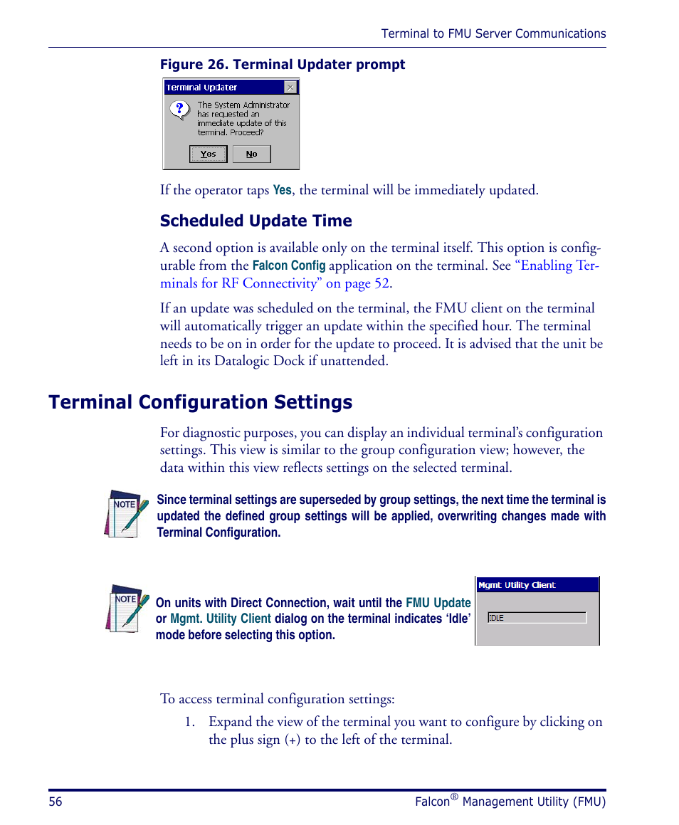 Scheduled update time, Terminal configuration settings, Inal. see | Datalogic Scanning PDA User Manual | Page 68 / 100