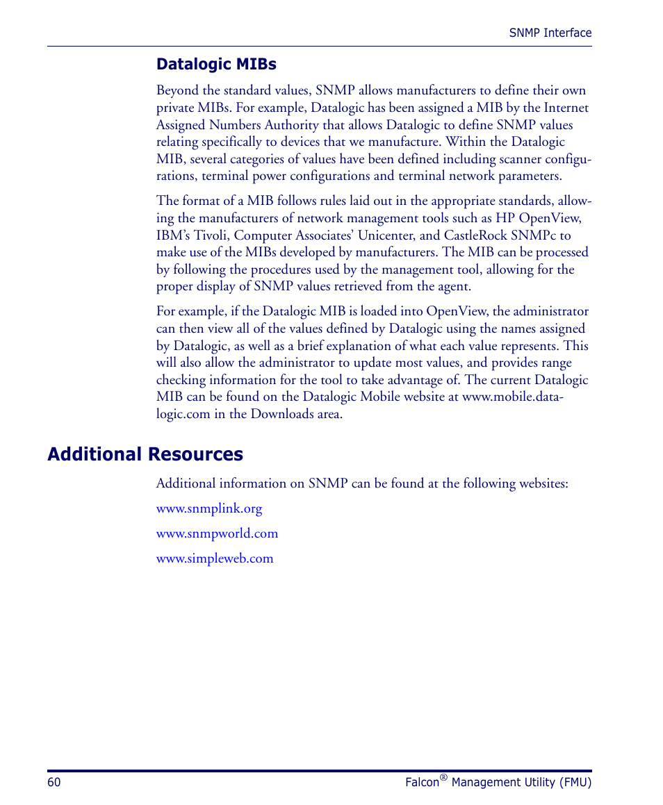 Datalogic mibs, Additional resources | Datalogic Scanning PDA User Manual | Page 72 / 100