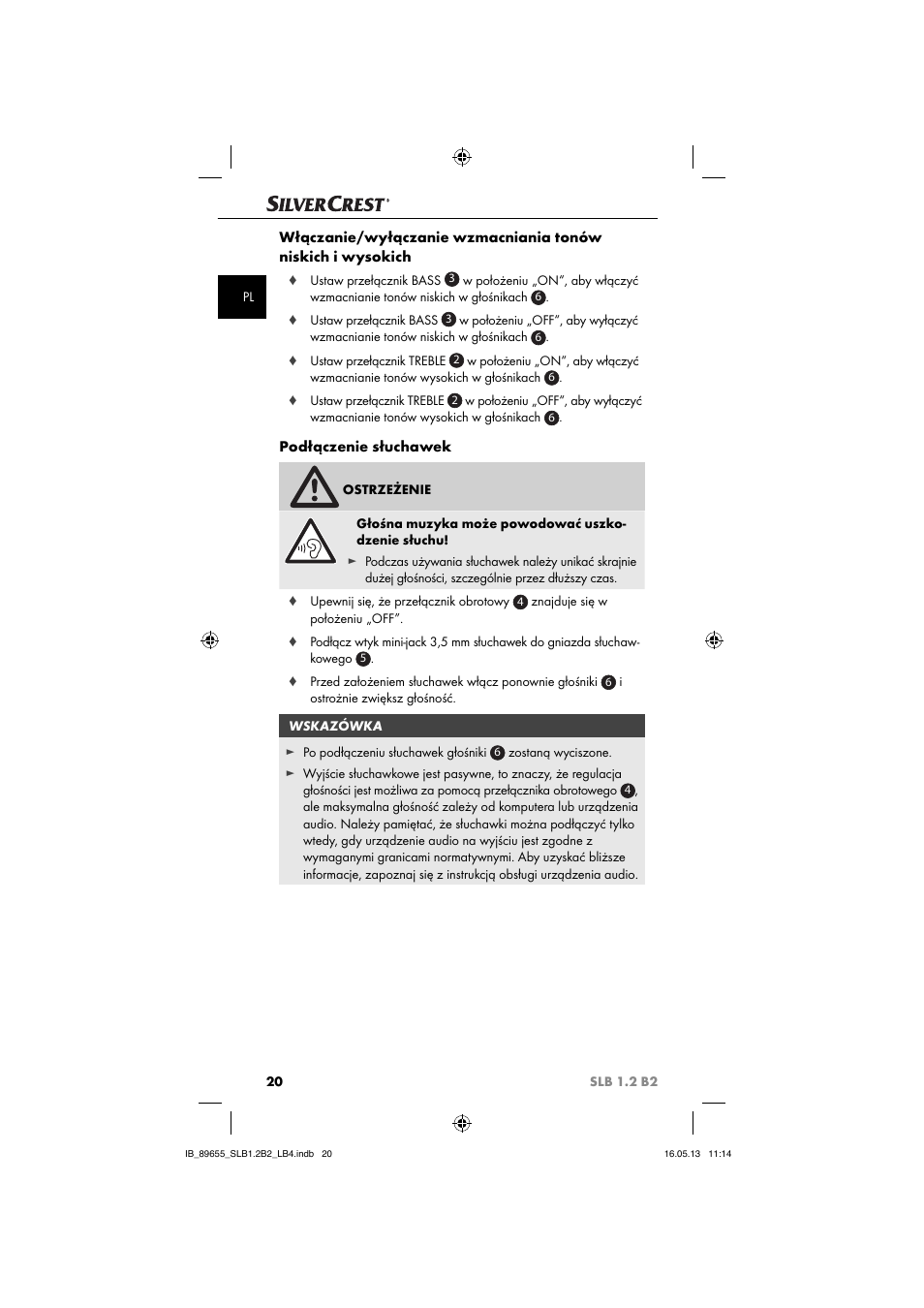 Podłączenie słuchawek | Silvercrest SLB 1.2 B2 User Manual | Page 23 / 40