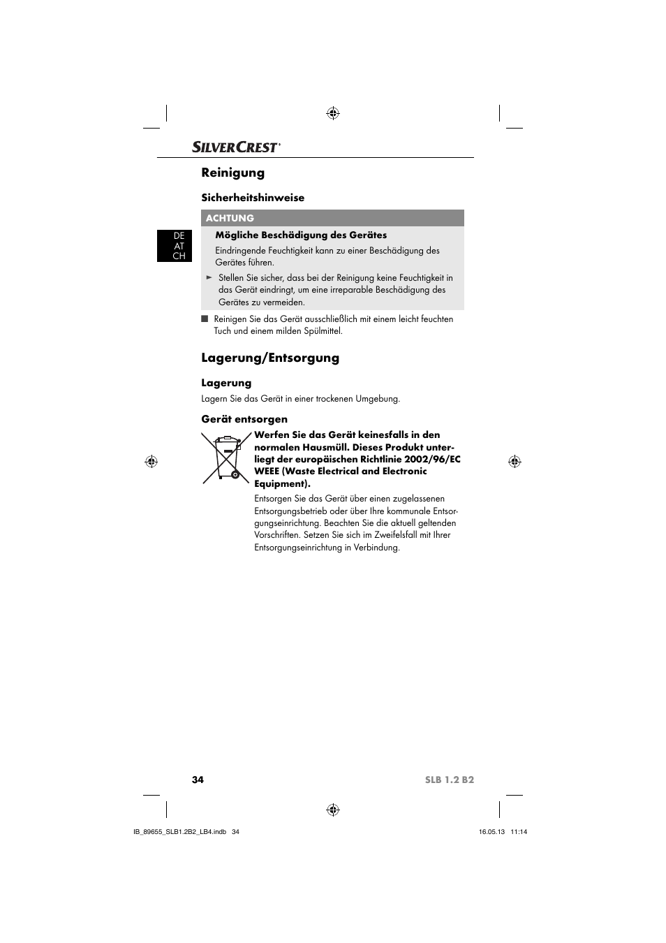 Reinigung, Lagerung/entsorgung | Silvercrest SLB 1.2 B2 User Manual | Page 37 / 40