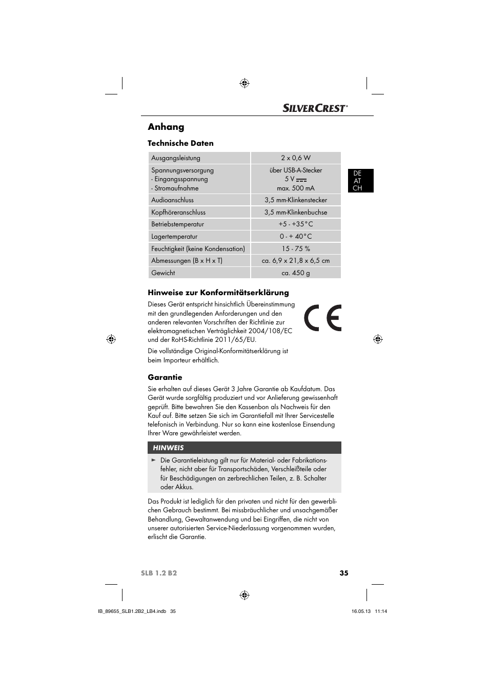 Anhang | Silvercrest SLB 1.2 B2 User Manual | Page 38 / 40