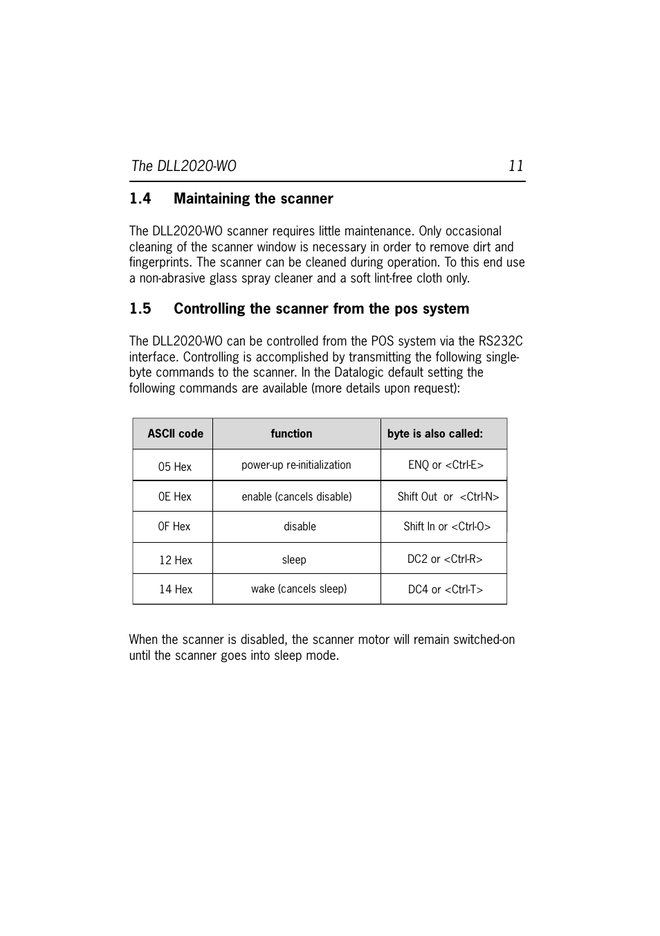 4 maintaining the scanner, 5 controlling the scanner from the pos system | Datalogic Scanning DLL2020-WO User Manual | Page 15 / 30