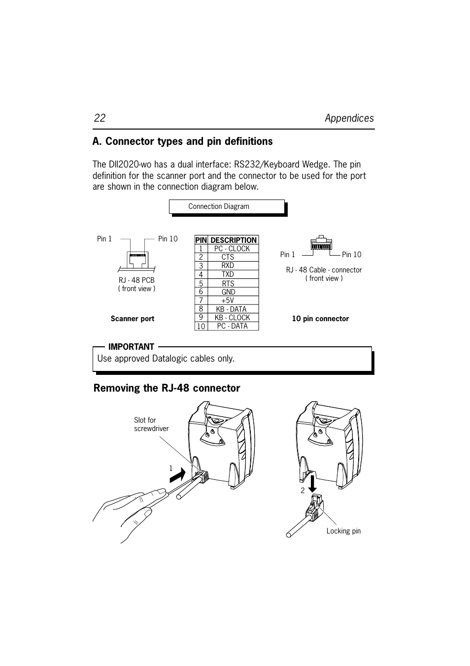 Removing the rj-48 connector | Datalogic Scanning DLL2020-WO User Manual | Page 26 / 30