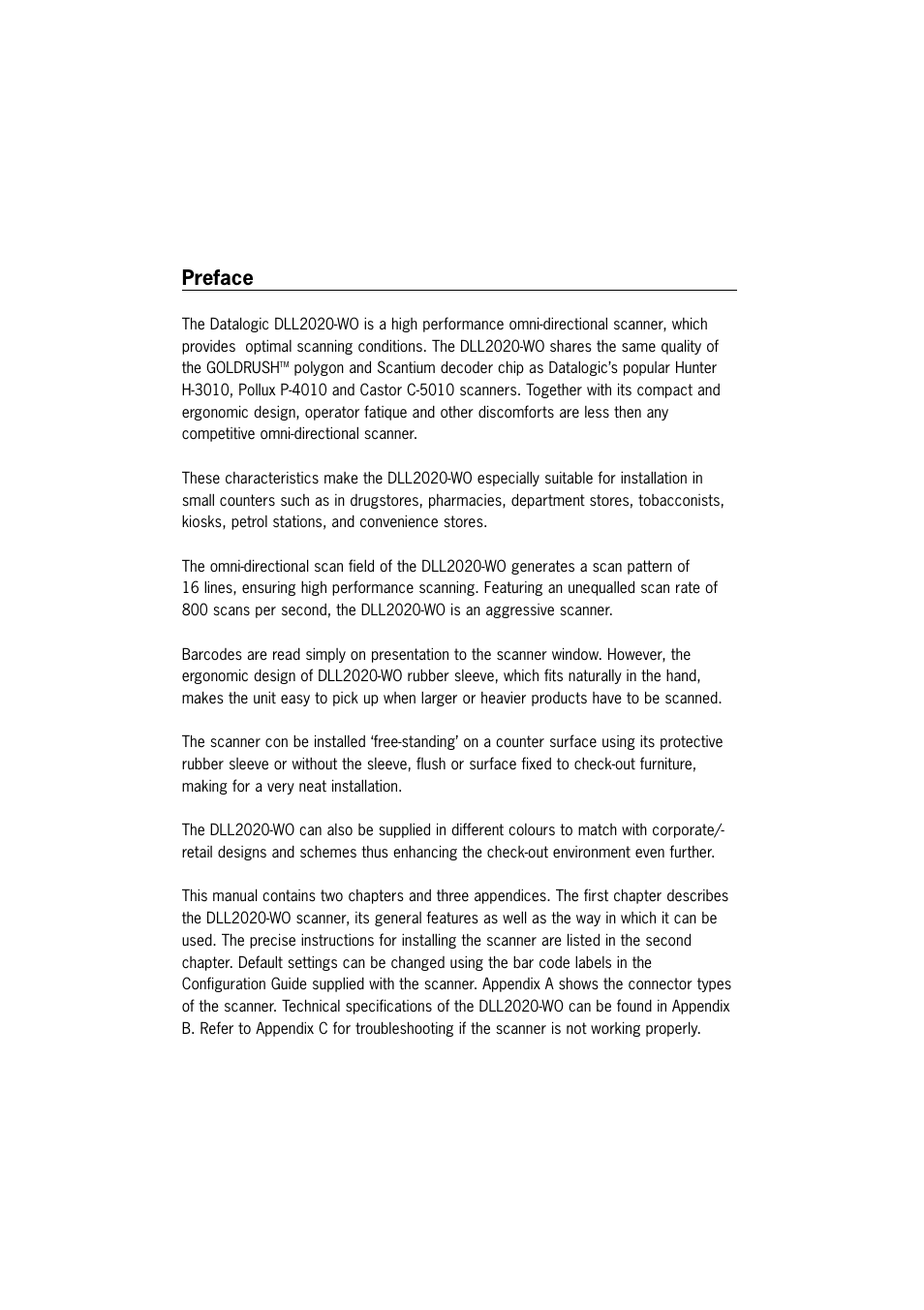 Preface | Datalogic Scanning DLL2020-WO User Manual | Page 4 / 30