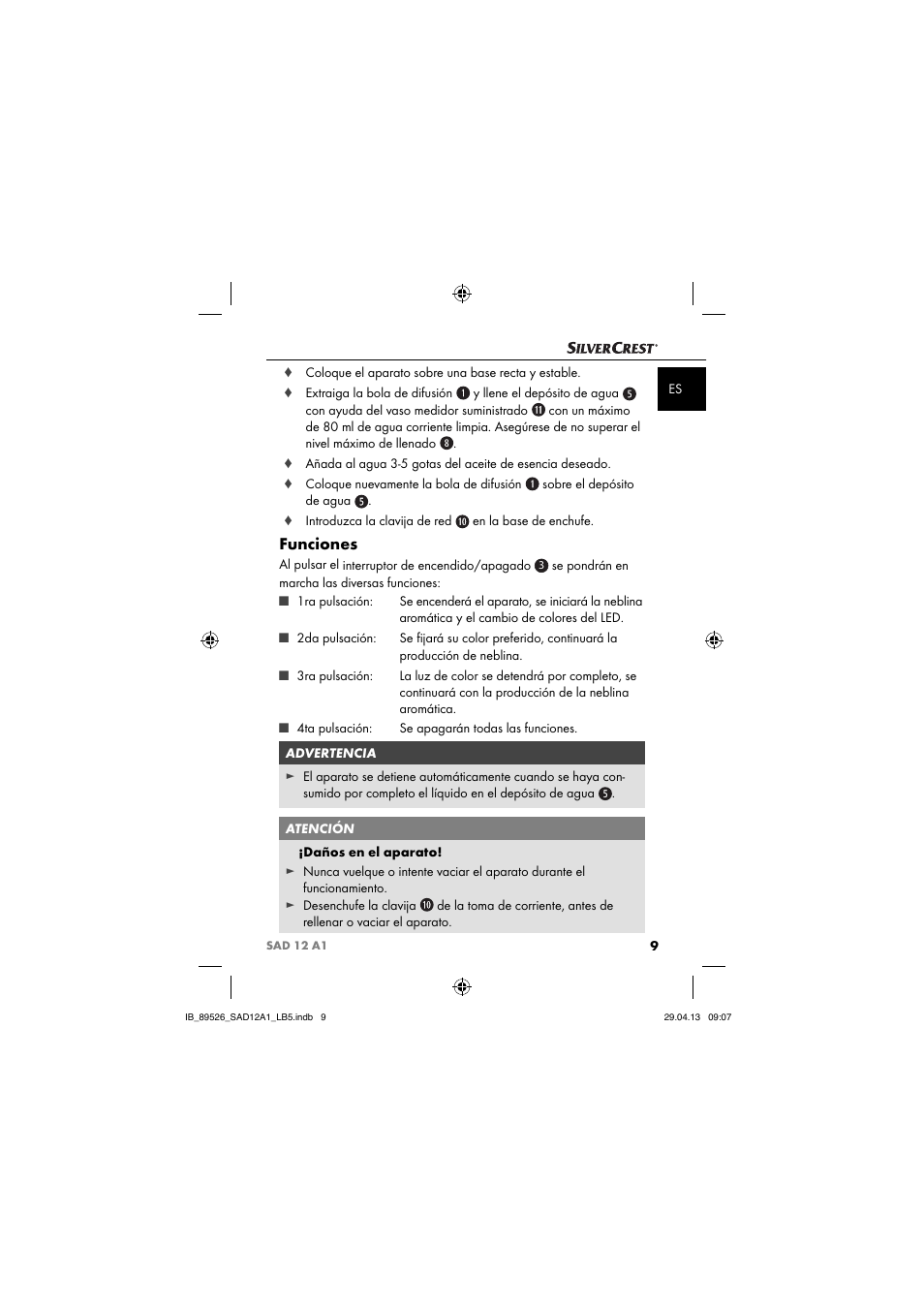 Funciones | Silvercrest SAD 12 A1 User Manual | Page 12 / 74