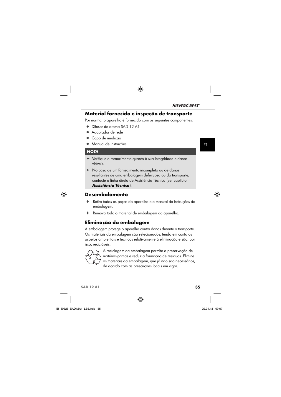 Material fornecido e inspeção de transporte, Desembalamento, Eliminação da embalagem | Silvercrest SAD 12 A1 User Manual | Page 38 / 74