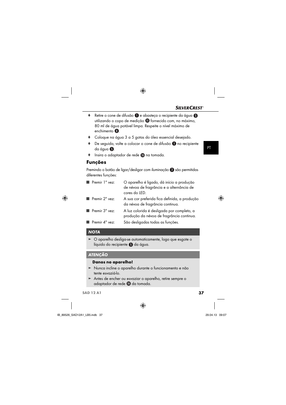 Funções | Silvercrest SAD 12 A1 User Manual | Page 40 / 74