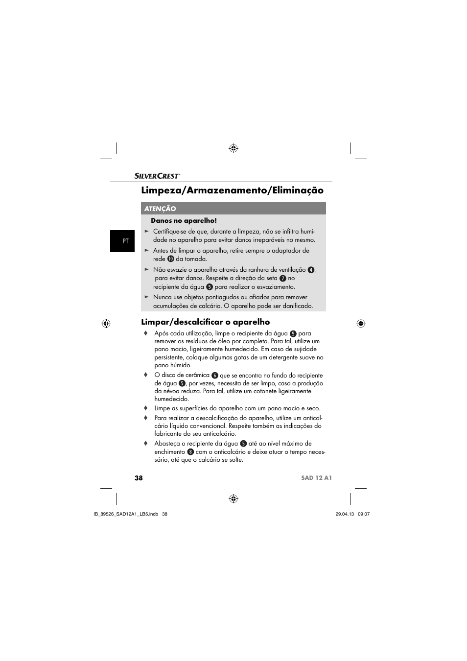 Limpeza/armazenamento/eliminação, Limpar/descalciﬁ car o aparelho | Silvercrest SAD 12 A1 User Manual | Page 41 / 74