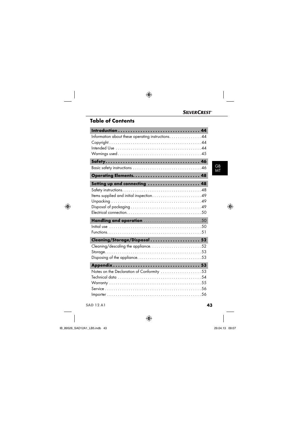 Silvercrest SAD 12 A1 User Manual | Page 46 / 74