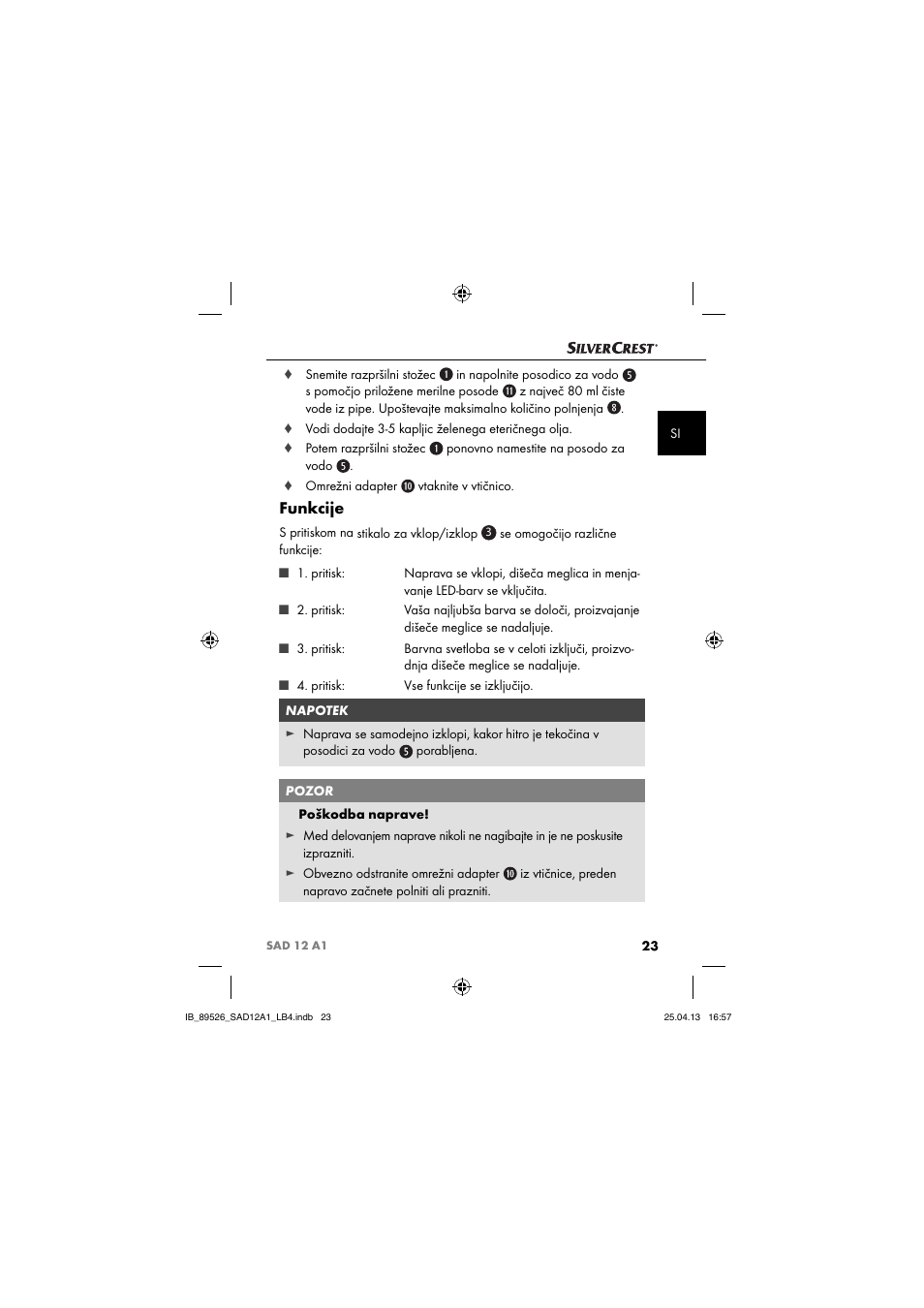 Funkcije | Silvercrest SAD 12 A1 User Manual | Page 26 / 74