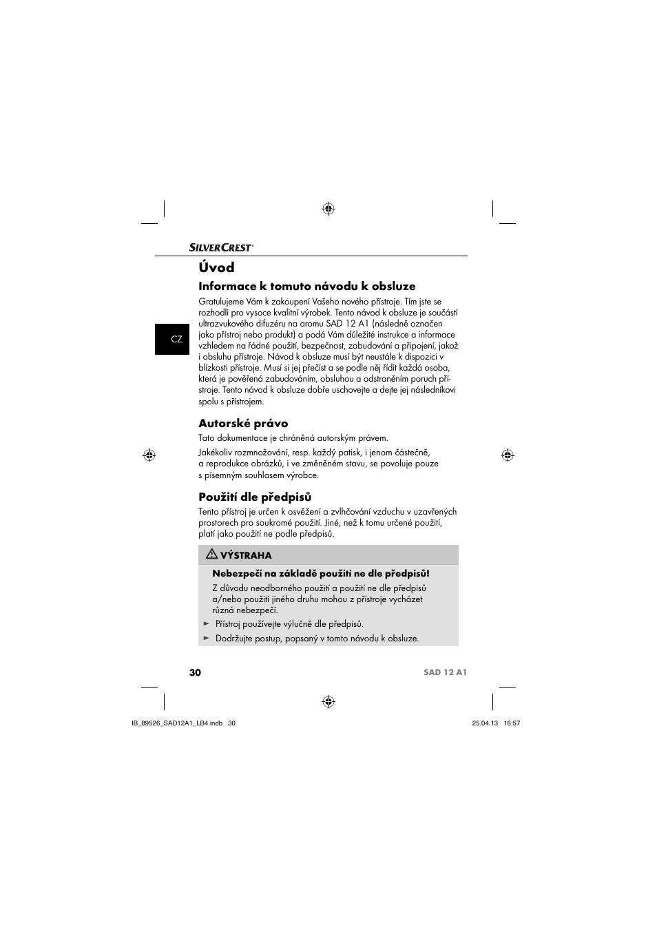 Úvod, Informace k tomuto návodu k obsluze, Autorské právo | Použití dle předpisů | Silvercrest SAD 12 A1 User Manual | Page 33 / 74