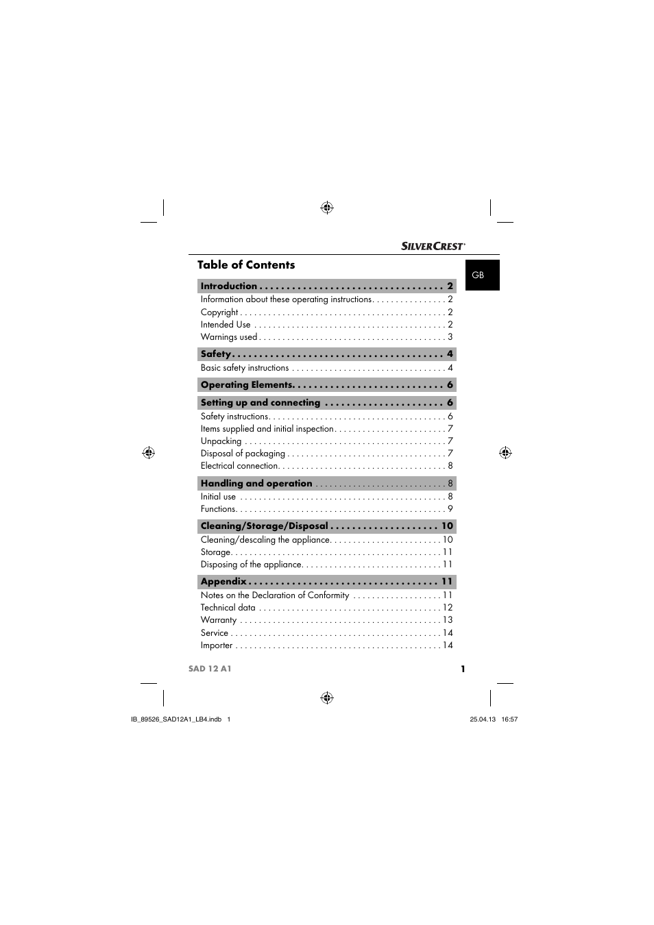 Silvercrest SAD 12 A1 User Manual | Page 4 / 74