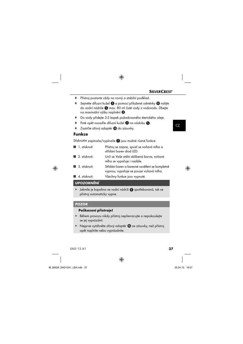 Funkce | Silvercrest SAD 12 A1 User Manual | Page 40 / 74