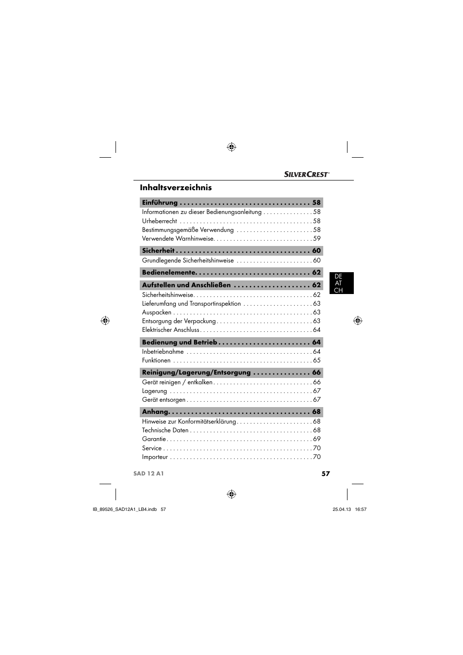 Silvercrest SAD 12 A1 User Manual | Page 60 / 74