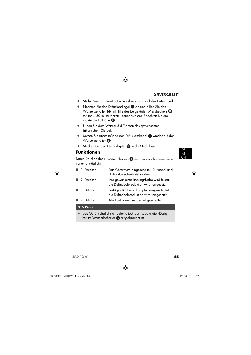 Funktionen | Silvercrest SAD 12 A1 User Manual | Page 68 / 74