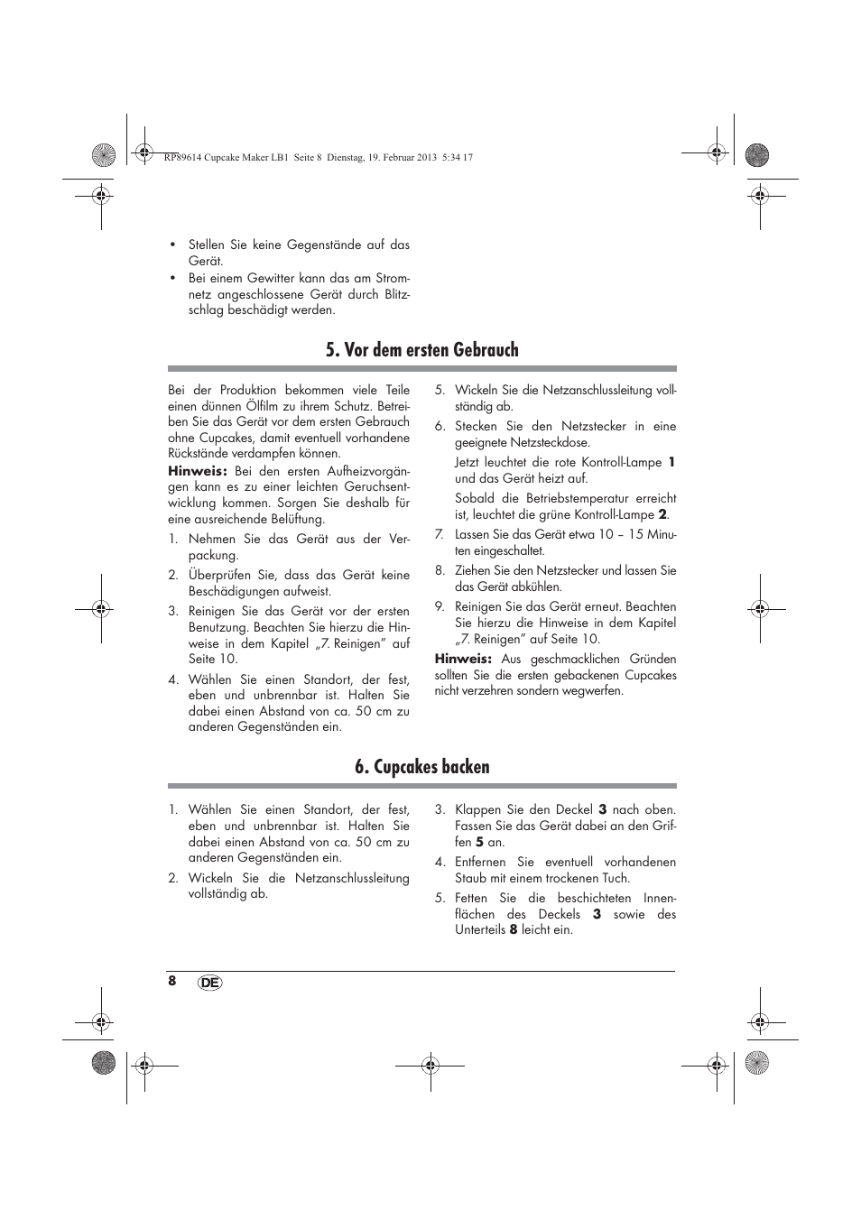 Vor dem ersten gebrauch, Cupcakes backen | Silvercrest SCCM 800 A1 User Manual | Page 10 / 78