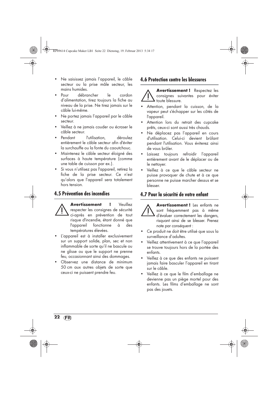 5 prévention des incendies, 6 protection contre les blessures, 7 pour la sécurité de votre enfant | Silvercrest SCCM 800 A1 User Manual | Page 24 / 78
