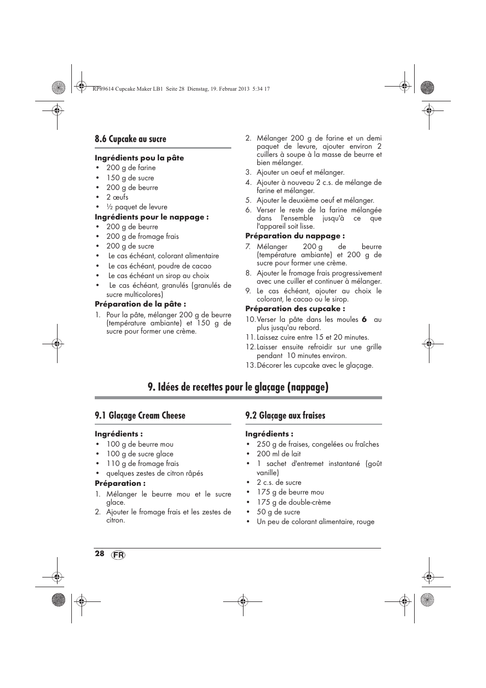 Idées de recettes pour le glaçage (nappage), 6 cupcake au sucre, 1 glaçage cream cheese | 2 glaçage aux fraises | Silvercrest SCCM 800 A1 User Manual | Page 30 / 78
