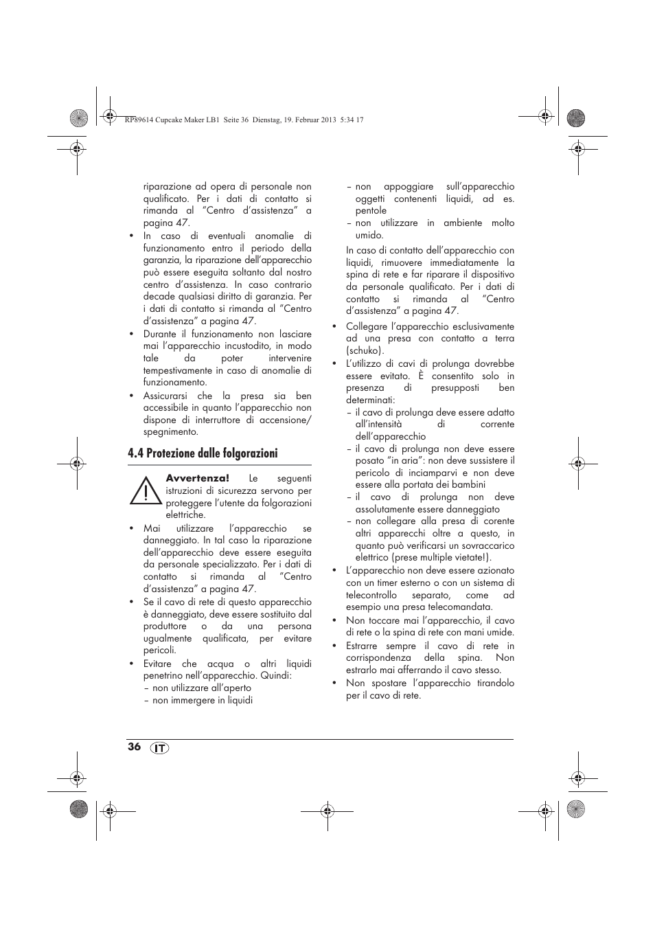 4 protezione dalle folgorazioni | Silvercrest SCCM 800 A1 User Manual | Page 38 / 78