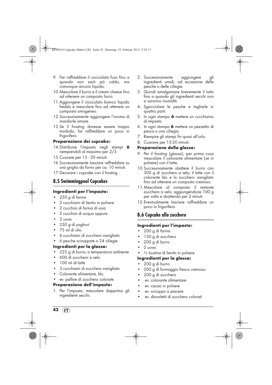 5 swimmingpool cupcakes, 6 cupcake allo zucchero | Silvercrest SCCM 800 A1 User Manual | Page 44 / 78
