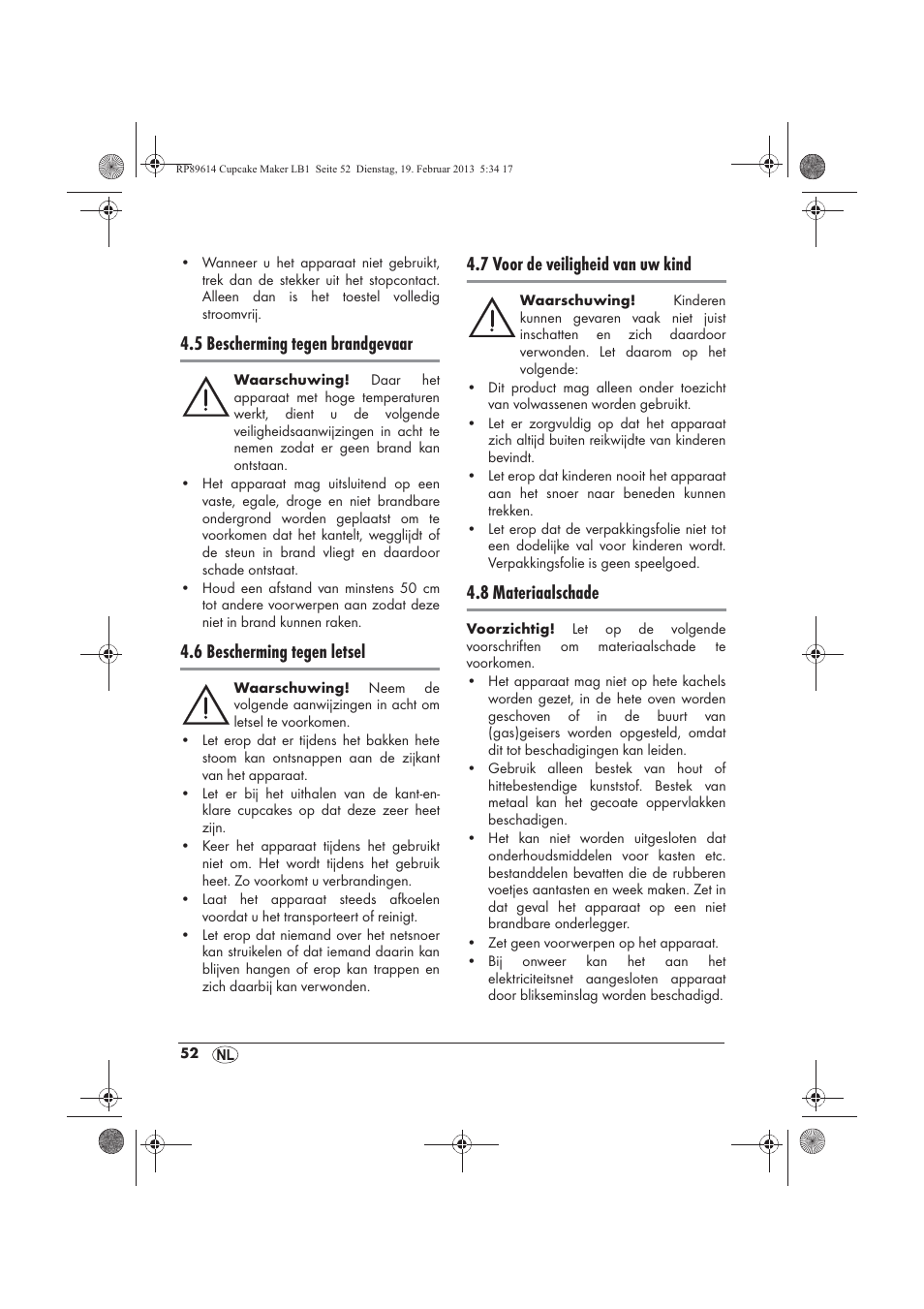 5 bescherming tegen brandgevaar, 6 bescherming tegen letsel, 7 voor de veiligheid van uw kind | 8 materiaalschade | Silvercrest SCCM 800 A1 User Manual | Page 54 / 78