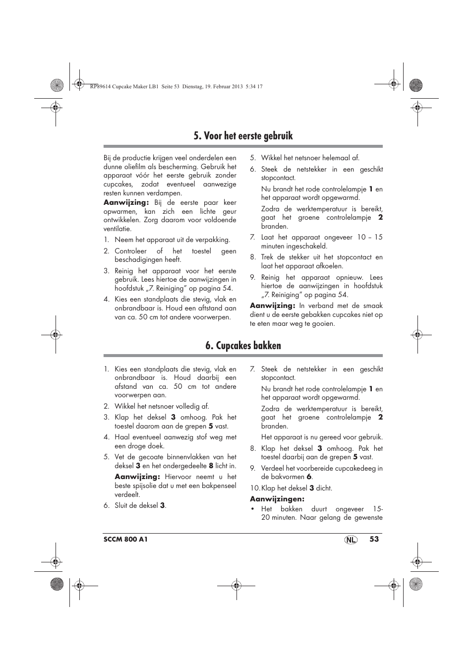 Voor het eerste gebruik, Cupcakes bakken | Silvercrest SCCM 800 A1 User Manual | Page 55 / 78