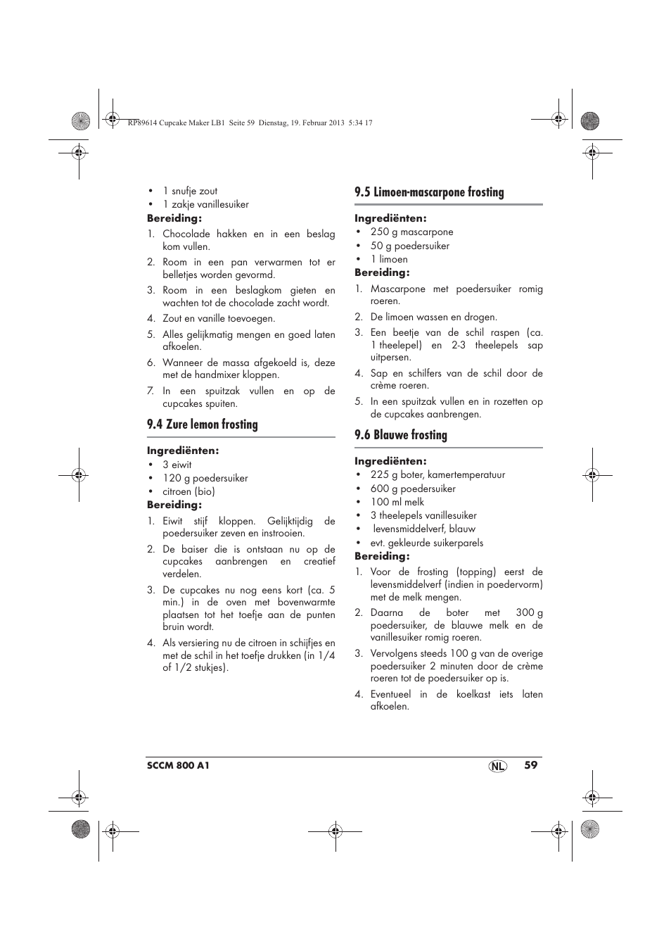 4 zure lemon frosting, 5 limoen-mascarpone frosting, 6 blauwe frosting | Silvercrest SCCM 800 A1 User Manual | Page 61 / 78