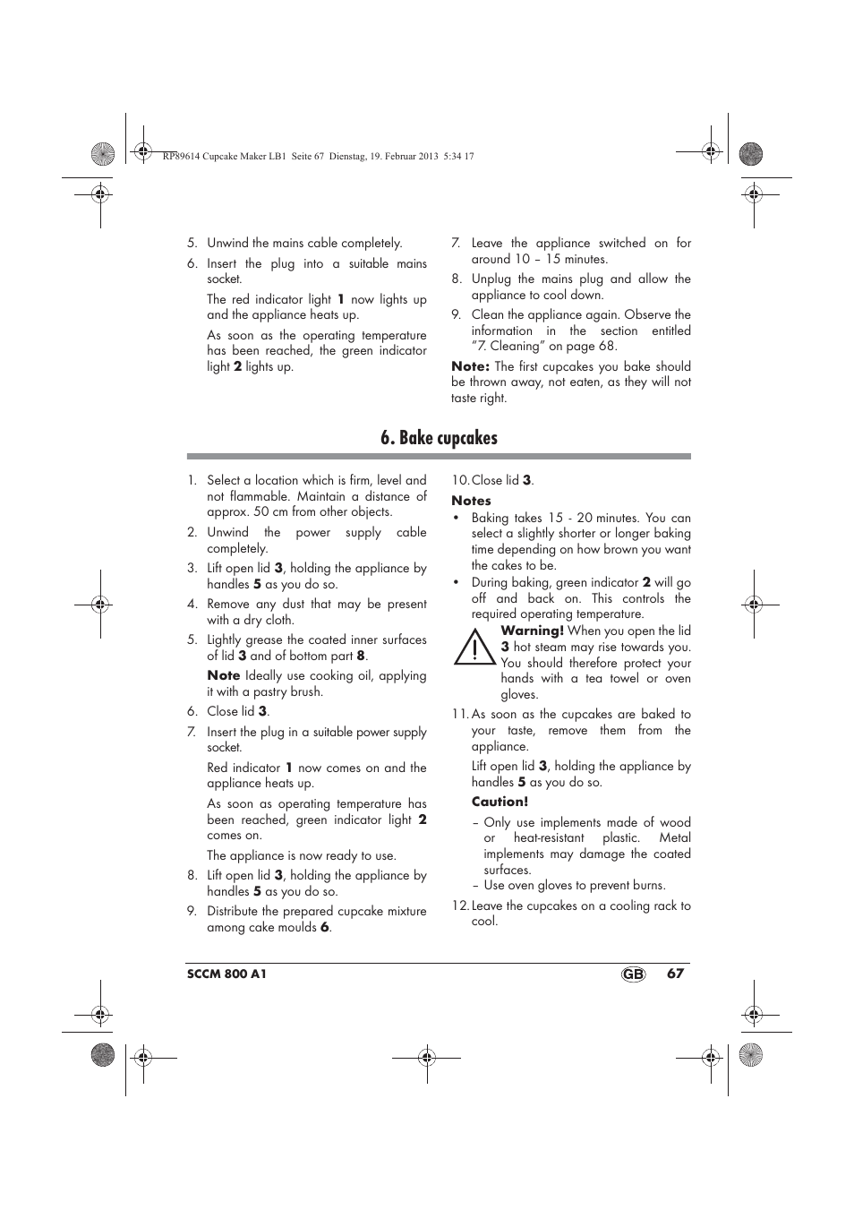 Bake cupcakes | Silvercrest SCCM 800 A1 User Manual | Page 69 / 78