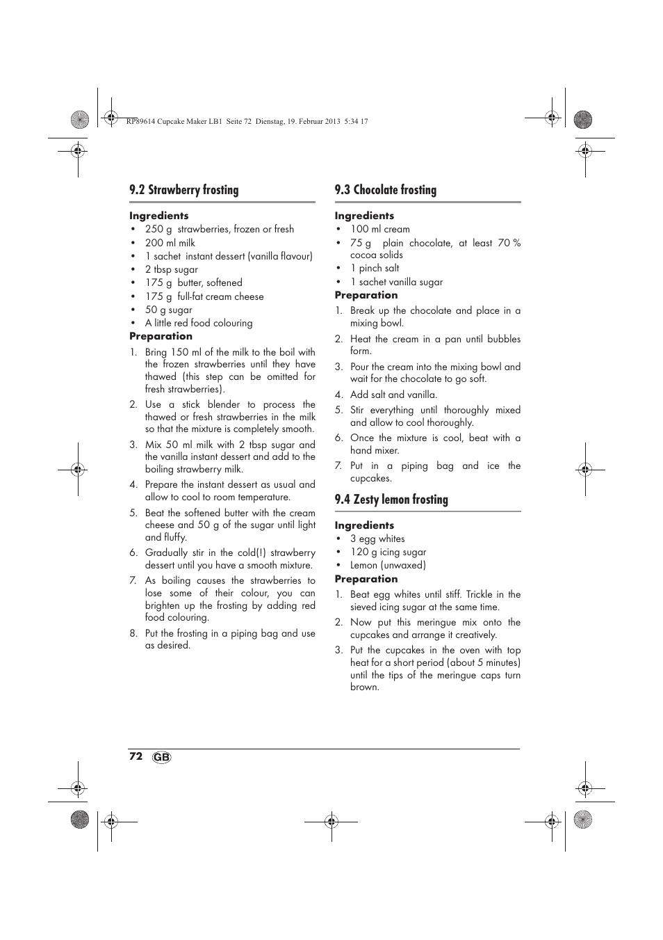 2 strawberry frosting, 3 chocolate frosting, 4 zesty lemon frosting | Silvercrest SCCM 800 A1 User Manual | Page 74 / 78