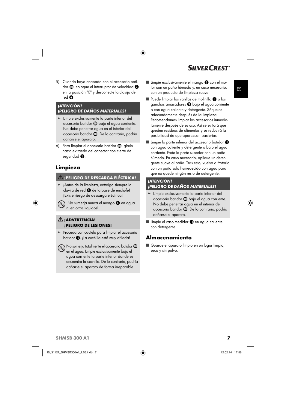 Limpieza, Almacenamiento | Silvercrest SHMSB 300 A1 User Manual | Page 10 / 44