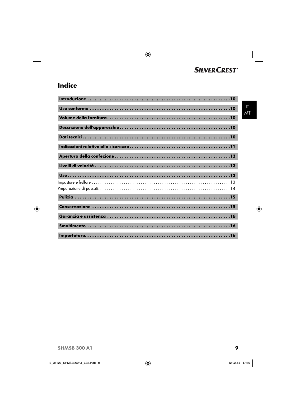 Indice | Silvercrest SHMSB 300 A1 User Manual | Page 12 / 44