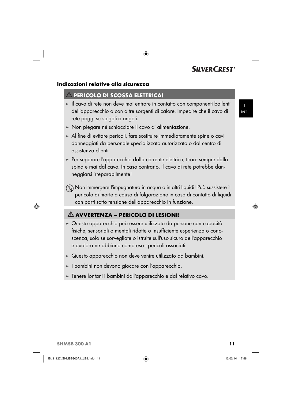 I bambini non devono giocare con l'apparecchio | Silvercrest SHMSB 300 A1 User Manual | Page 14 / 44