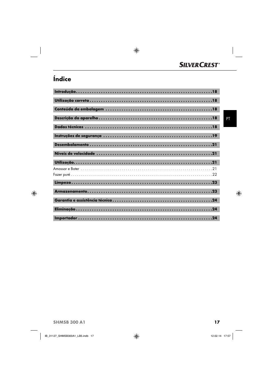 Índice | Silvercrest SHMSB 300 A1 User Manual | Page 20 / 44
