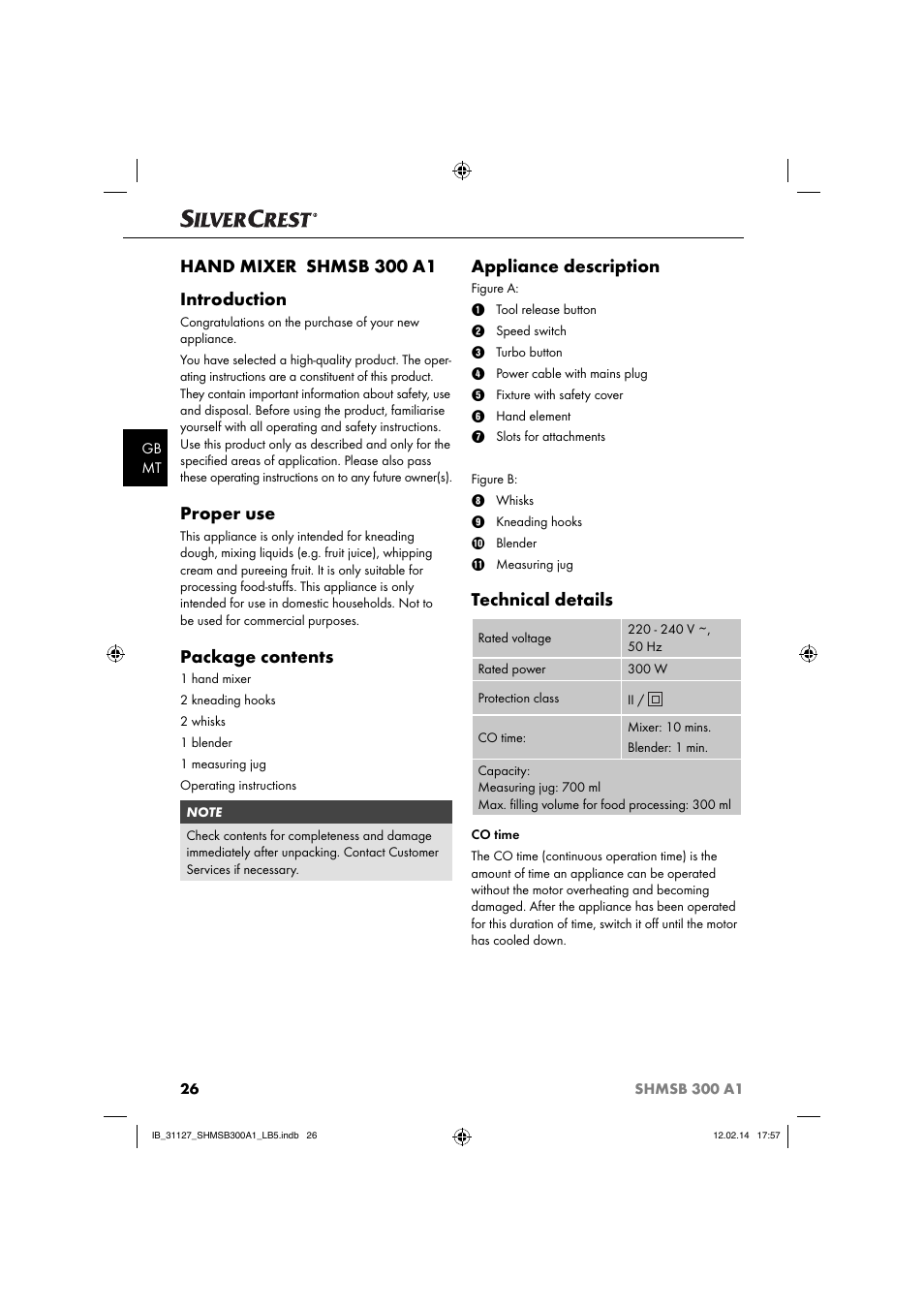 Hand mixer shmsb 300 a1 introduction, Proper use, Package contents | Appliance description, Technical details | Silvercrest SHMSB 300 A1 User Manual | Page 29 / 44