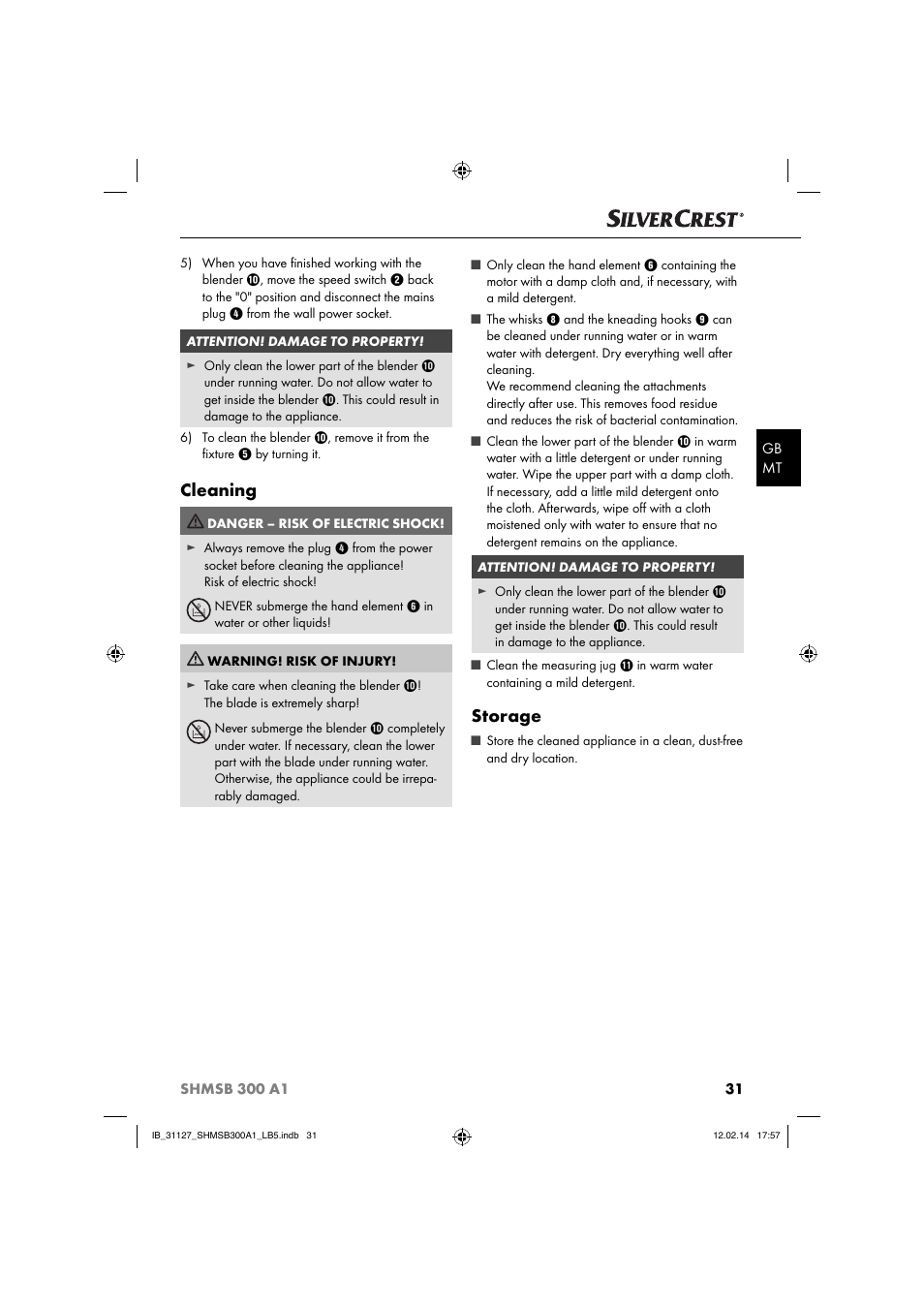 Cleaning, Storage | Silvercrest SHMSB 300 A1 User Manual | Page 34 / 44