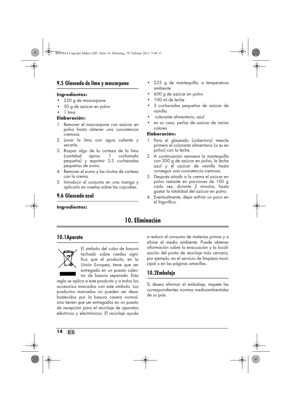 Eliminación, 5 glaseado de lima y mascarpone, 6 glaseado azul | 1aparato, 2embalaje | Silvercrest SCCM 800 A1 User Manual | Page 16 / 78