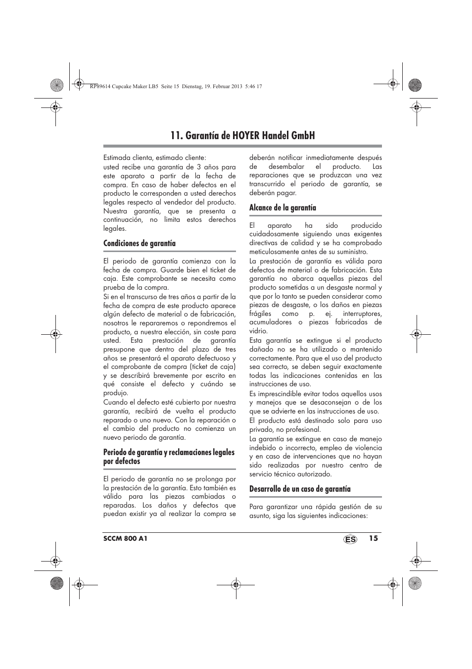 Garantía de hoyer handel gmbh | Silvercrest SCCM 800 A1 User Manual | Page 17 / 78