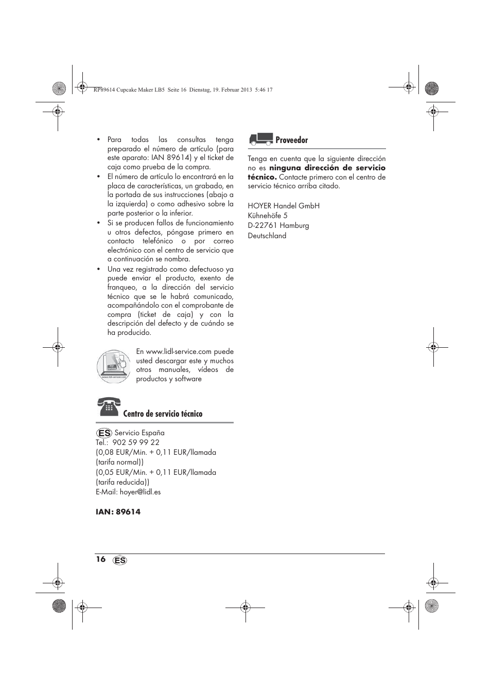 Centro de servicio técnico, Proveedor | Silvercrest SCCM 800 A1 User Manual | Page 18 / 78