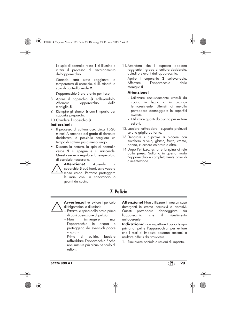 Pulizia | Silvercrest SCCM 800 A1 User Manual | Page 25 / 78