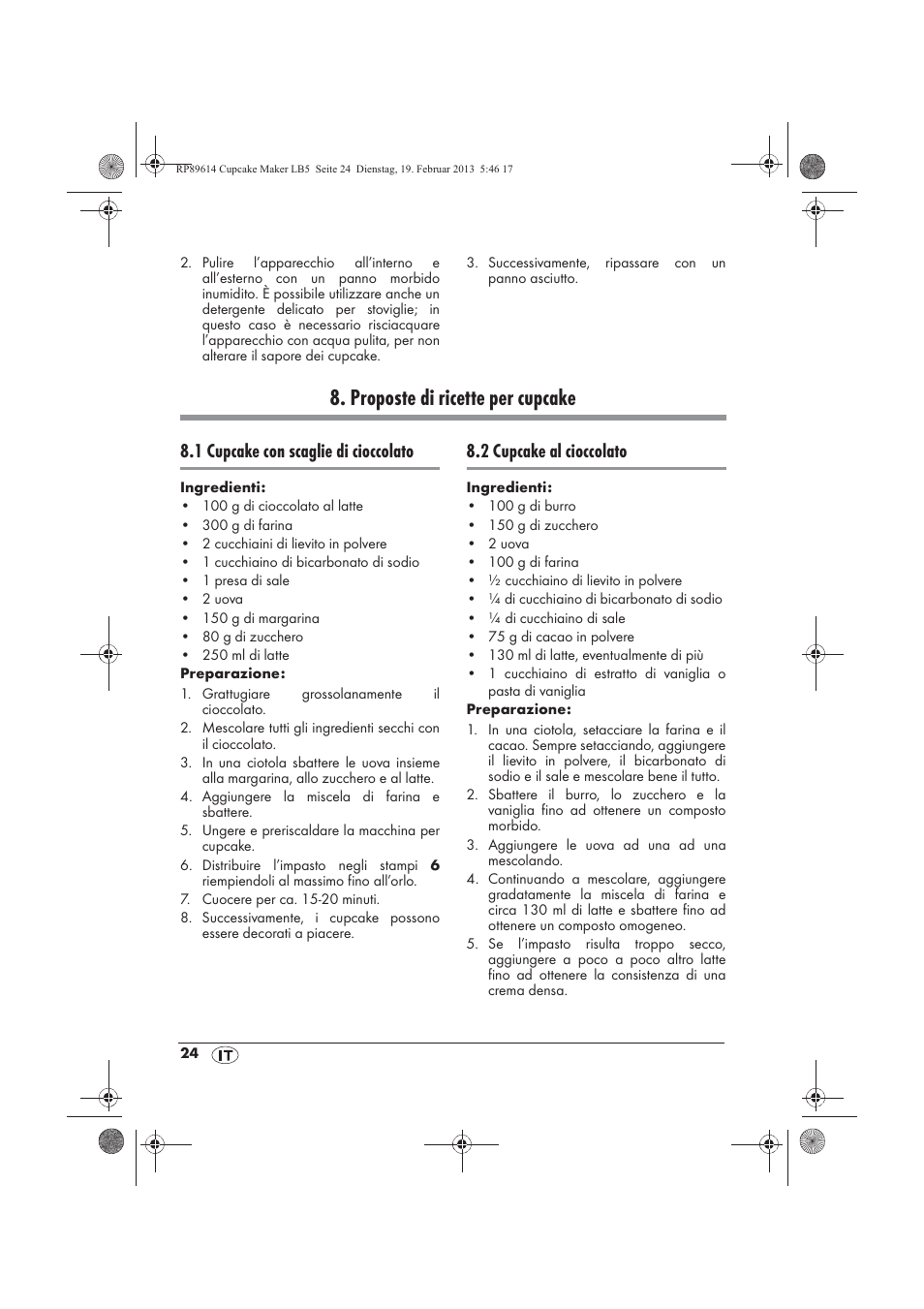 Proposte di ricette per cupcake, 1 cupcake con scaglie di cioccolato, 2 cupcake al cioccolato | Silvercrest SCCM 800 A1 User Manual | Page 26 / 78