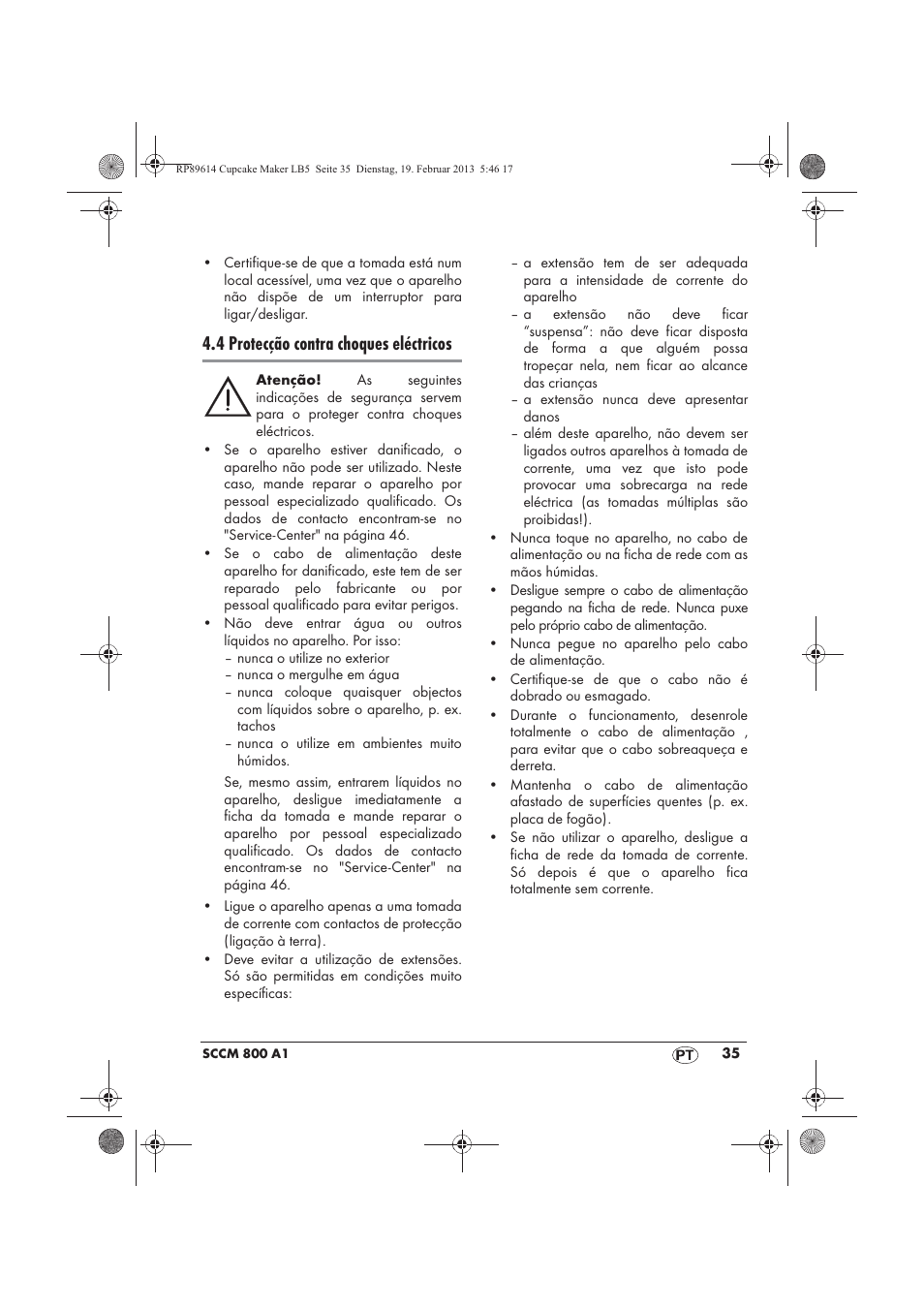 4 protecção contra choques eléctricos | Silvercrest SCCM 800 A1 User Manual | Page 37 / 78