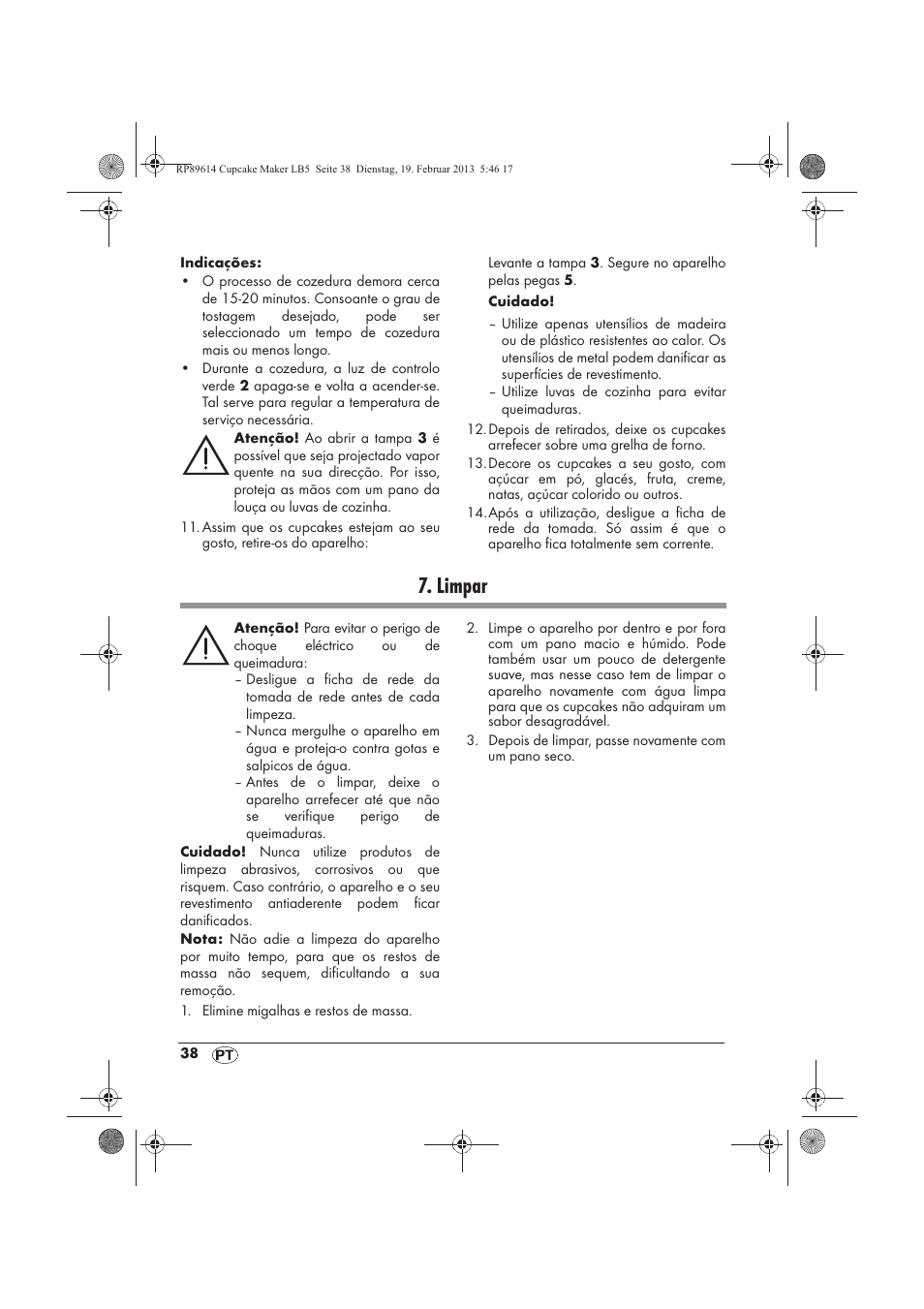 Limpar | Silvercrest SCCM 800 A1 User Manual | Page 40 / 78