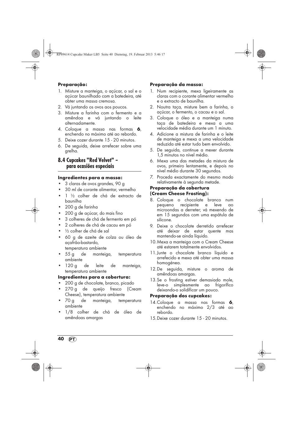 4 cupcakes "red velvet" – para ocasiões especiais | Silvercrest SCCM 800 A1 User Manual | Page 42 / 78