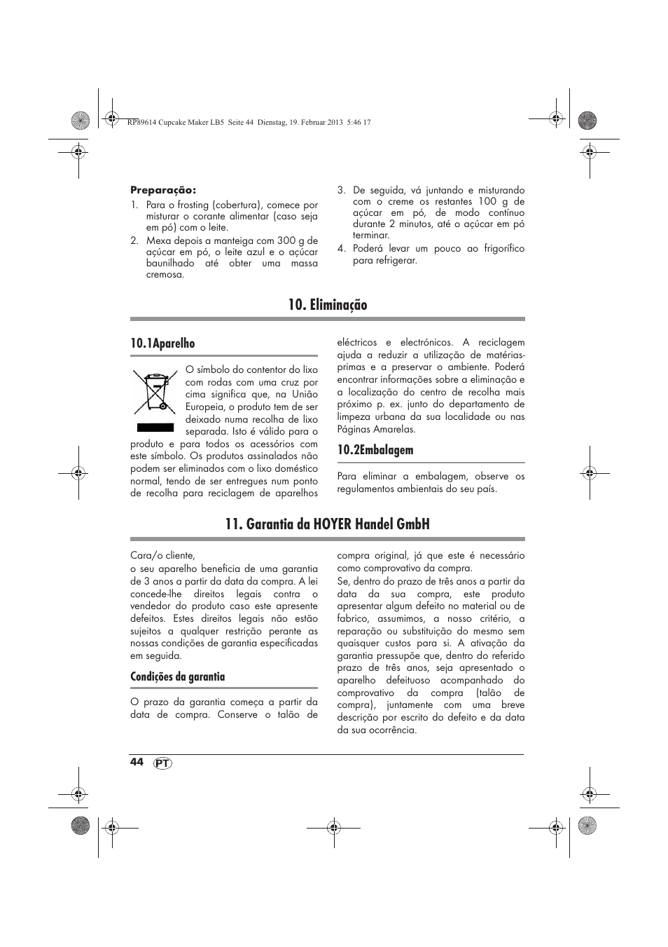 Eliminação, Garantia da hoyer handel gmbh, 1aparelho | 2embalagem | Silvercrest SCCM 800 A1 User Manual | Page 46 / 78