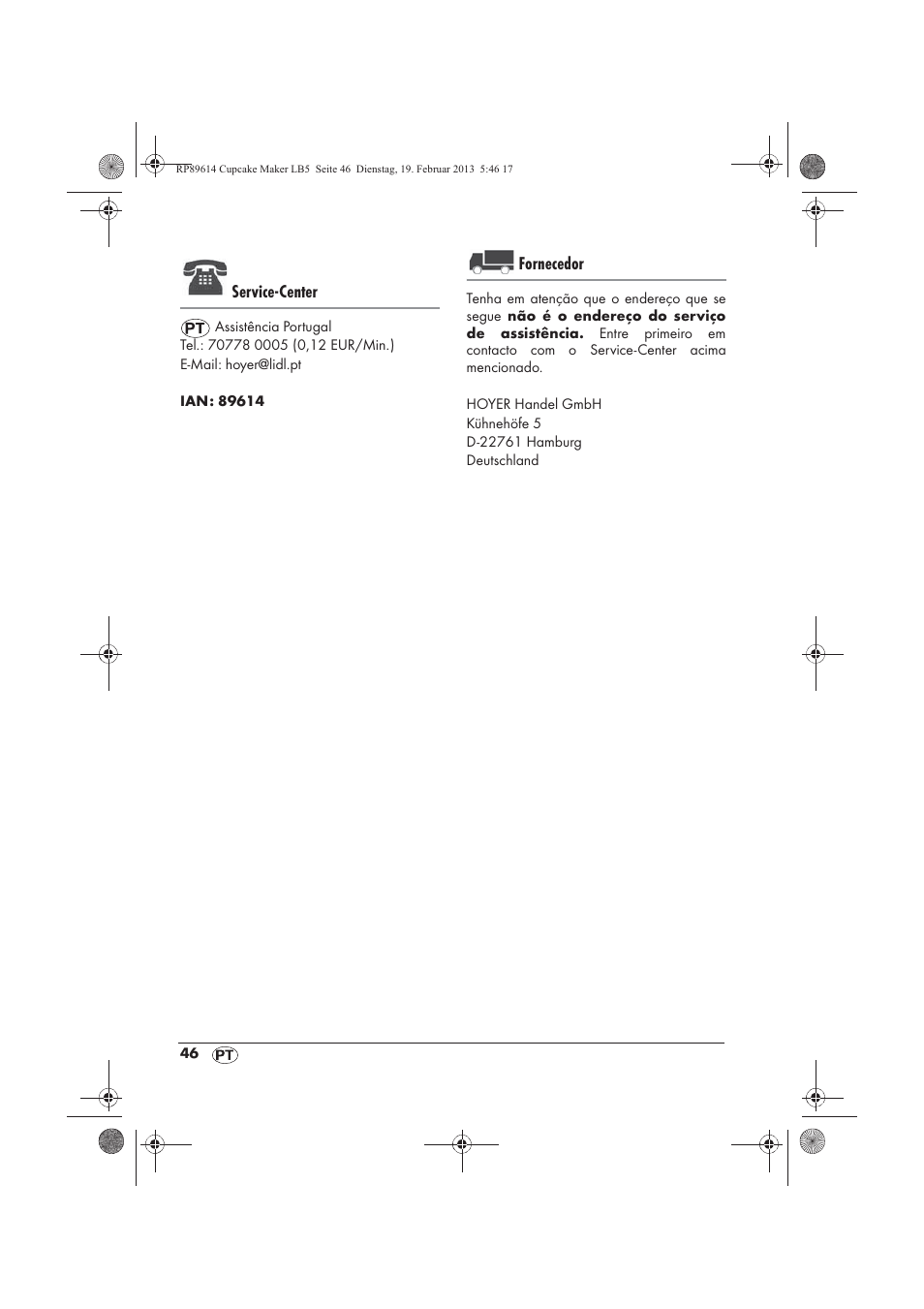 Service-center, Fornecedor | Silvercrest SCCM 800 A1 User Manual | Page 48 / 78