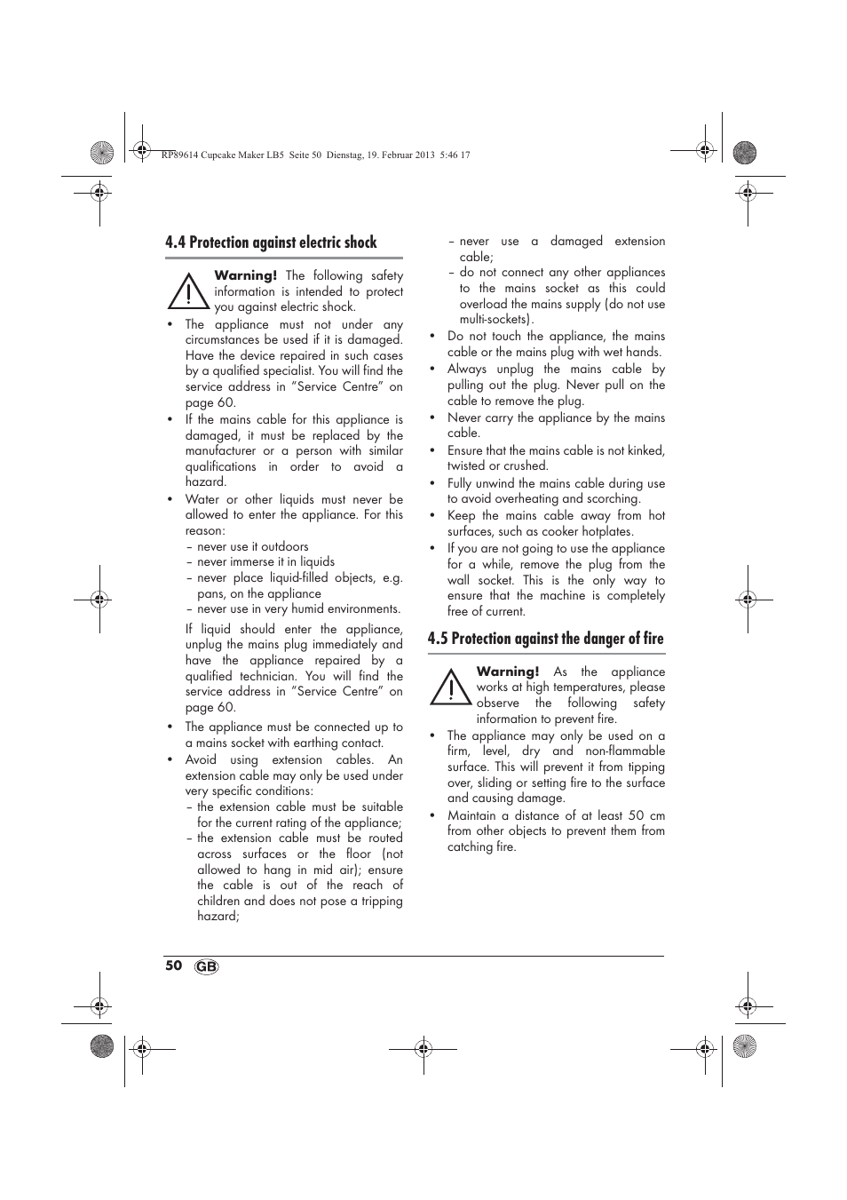 4 protection against electric shock, 5 protection against the danger of fire | Silvercrest SCCM 800 A1 User Manual | Page 52 / 78
